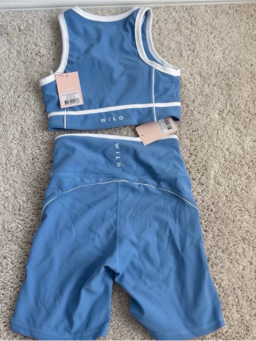 Wilo Blue Athletic Crop Top & Bike Shorts Set - Picture 2 of 5